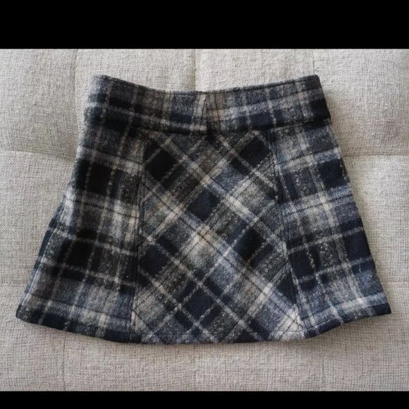 Free People Wool Plaid Knit Zip Mini Skirt A-Line Flare Brown Black XS - Picture 3 of 9